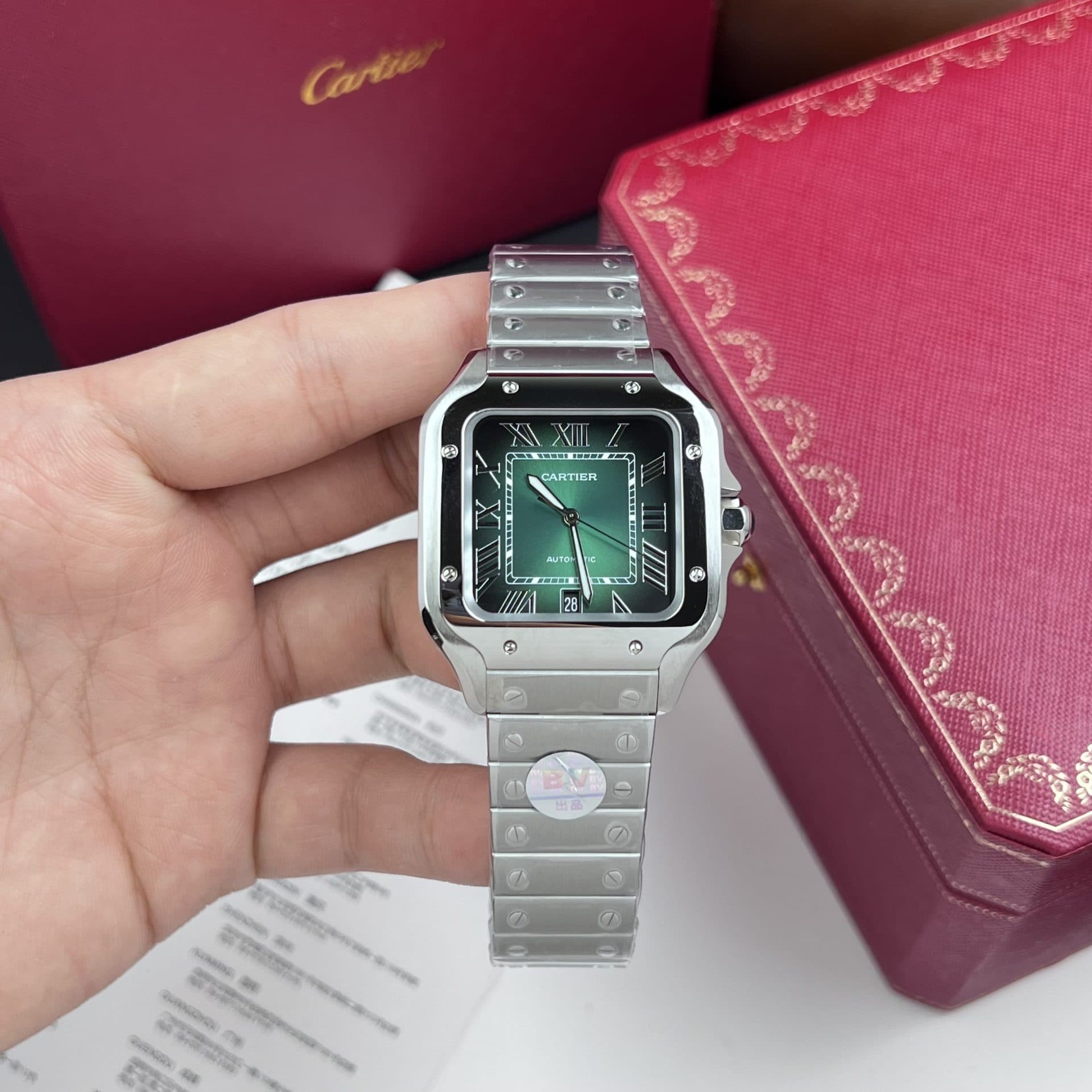 Dong-Ho-Cartier-Santos-De-Cartier-Replica-11-Mat-Xanh-La-Cay-3-1