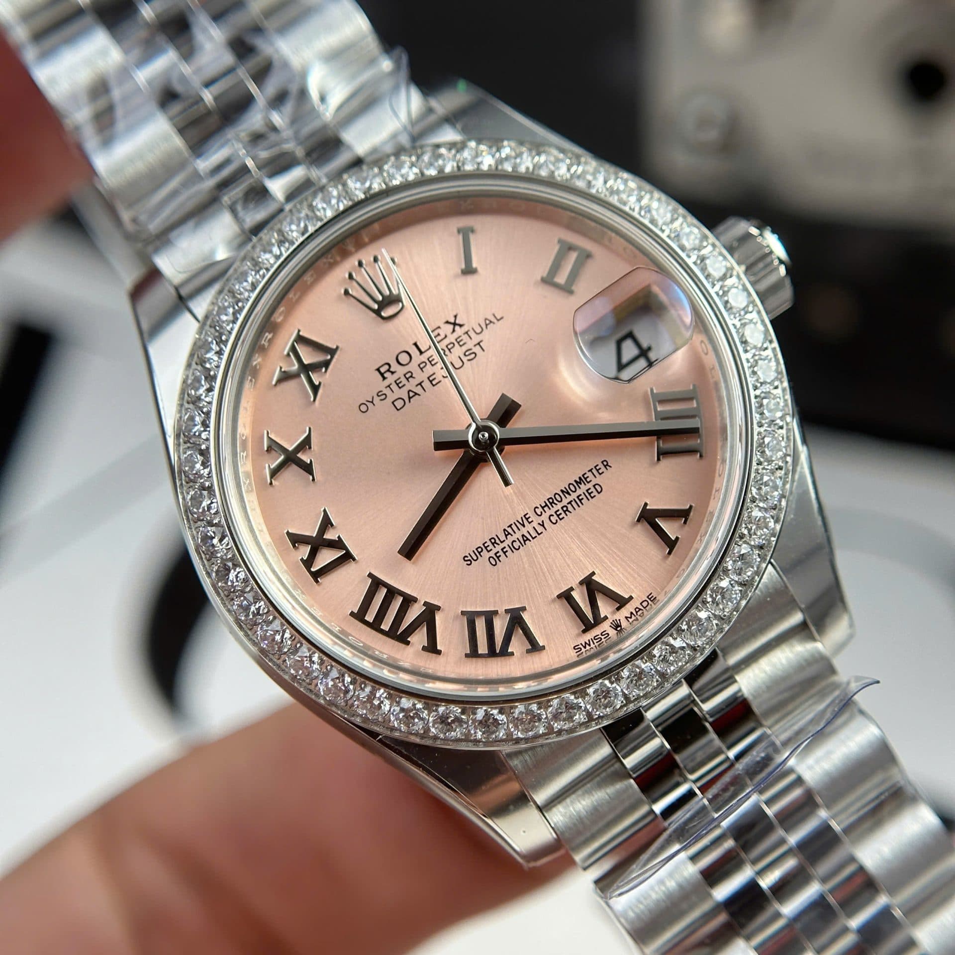Dong-Ho-Nu-Rolex-DateJust-Replica-11-Mat-Hong-Vien-Dinh-Da-Nha-May-THB-31mm-6-1