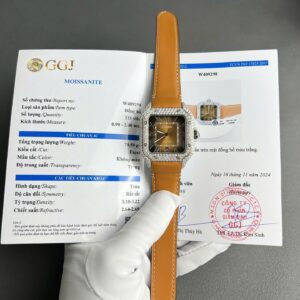 Cartier Santos Brown Dial Moissanite Diamonds 39.8mm Super Clone Watch