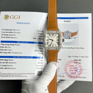 Cartier Santos White Dial Replica Watch Custom Diamonds Moissanite BV Factory 39.8mm