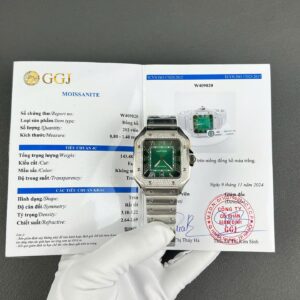 Cartier Santos Green Copies Watch Custom Diamonds Moissanite BV Factory 39.8mm