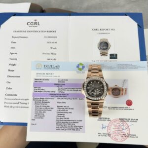 Patek Philippe Nautilus 5724R Gray Dial Replica Watch Gold Wrapped + Moissanite Diamonds PPF 40mm