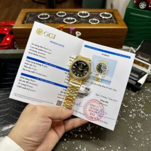 Rolex Day-Date Clone Watch Black Dial Moissanite Diamonds Custom 40mm
