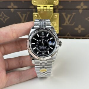 Rolex Clone Watch Sky Dweller 326934 Dial Black Strap Jubilee 42mm