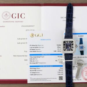 Cartier Santos Blue Dial Moissanite Diamonds 39.8mm Super Clone Watch