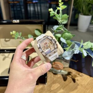 Richard Mille RM011 Full Diamond White Rubber Strap 44mm Super Clone Watch