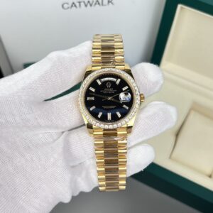 Rolex Day-Date 18K Gold Wrapped Black Dial With Diamond Bezel 40mm Super Clone Watch