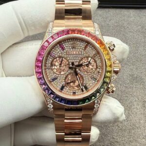 Rolex Daytona Rainbow Solid Gold Natural Diamonds 40mm Super Clone Watch