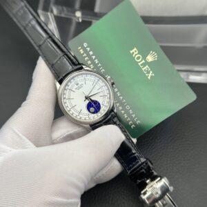 Rolex Moonphase 50535 Black Dial Leather Strap 39mm Super Clone Watch
